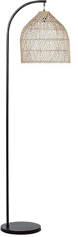 Beliani Stehlampe Metall Rattan Schirm natürlich beige rund 165 cm gebogen Boho Bernica