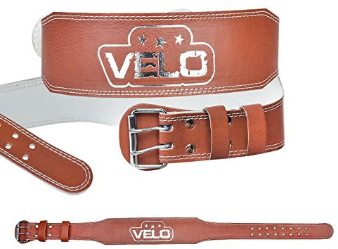 VELO - 4'' Hard Leather board Weightlifting belts Gym Training Belts High-Intensity Strength Training Equipment Unisex Belts Power Lifting Lumbar Support (Large, Brown)