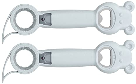 2 Abridores de Latas 4 en 1, Abrelatas Manuales Universales, Abrelatas Manual Portátil para Bebidas, Abrelatas Multifunción Profesional para Cocinas Caseras, Bares (Gris)