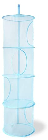 NEUSID Hängeorganizer 4 Fächer, Hängende Netz-Aufbewahrungstasche, Kuscheltier Aufbewahrung, Hängender Speicherkorb Kinder für Kinderzimmer, Badezimmer, Balkon(Blau)