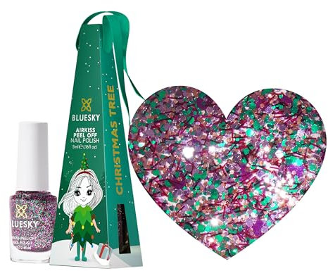 Bluesky Christmas Kids Nail Varnish Bauble – Christmas Tree, Pink Multicolour Glitter. Easy Peel-off, Non-Toxic, Water- based, Odour-free Nail Polish for Kids, 5ml