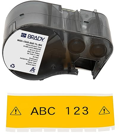 Brady Vinyl-Etikettenband für Etikettendrucker BMP51/BMP53/M511 - Klebeetiketten - Schwarz auf Gelb (38,10 mm (B) x 7,62 m (L)) - M5C-1500-595-YL-BK