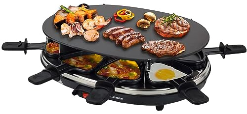 Syntrox Germany Raclette Emailliert Chural mit Glas-Keramik Platte für 8 Personen, Tischgrill, Partyraclette, 900 Watt, Elektrogrill, Raclette Grill, Grill Zubehör, Antihaftbeschichtet