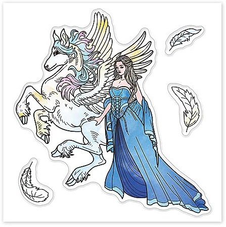 GLOBLELAND Pegasus Und Engel, Transparente Stempel Für DIY Scrapbooking, Silikon, Klare Stempelsiegel, Transparente Stempel Für Karten, Fotoalbum, Tagebuch, Heimdekoration