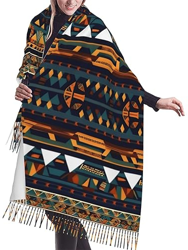 Schwarz-weißer Musiknoten-Charme und Wärme kombiniert: Luxuriöser Strickschal mit Quaste für Damen – der Inbegriff gemütlicher Eleganz, Afrikanisches Ethno-Muster, One size