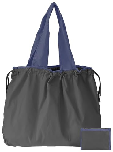 GFYFYZ Vikbar shoppingväska, återanvändbar shoppingväska, bärbar axelväska, lätt nylon dragsko väska - stark och hållbar - max 50 kg kapacitet, Grå, L