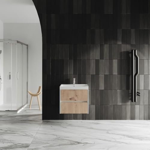 Kiamami Valentina - Mobile lavabo bagno 60cm 2 cassetti rovere oro cannettato Cortina