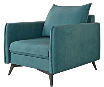 S-Style Möbel Nina Sessel Für Wohnzimmer Moderner Polstersessel Für Schlafzimmer Loungesessel Clubsessel Wartezimmer Einzelsessel Mit Schwarzen Metallfüßen Sofa Sessel & Stühle Türkis 74x91x86 cm