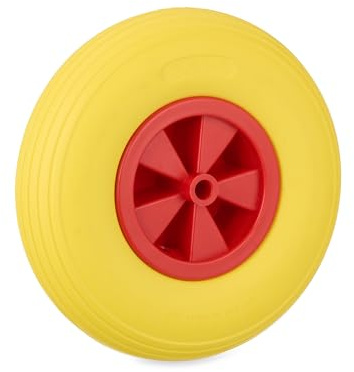 Relaxdays skottkärra hjul 3,50-6, massivt gummi, plastfälg, reservhjul skottkärra, punkteringssäker, upp till 100 kg, gul/röd