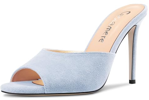 Castamere Mujer Alto High Aguja Heel Abierta Punta Slip-on Sandalias Dress Oficina Casual Mules Zapatos 10 CM Heels Azul Claro 41 EU