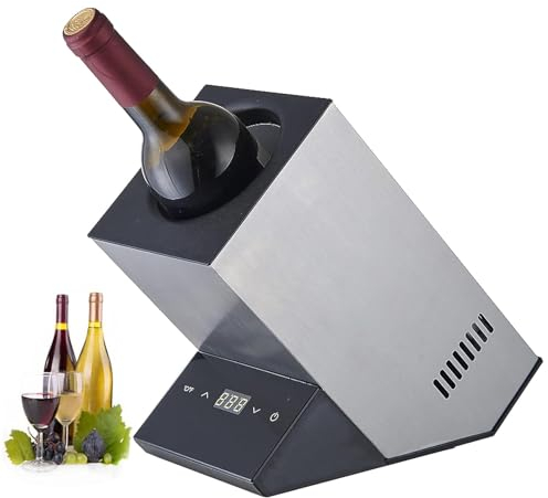 ExoticaBlend Elektrischer Weinkühler, tragbarer Weinflaschenkühler für 750 ml Wein und Champagner, Einzelflaschen-Weinkühler auf der Terrasse, Geschenk für Weinliebhaber,Silver