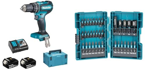 Perceuse à percussion 18V LXT (2x5.0 Ah) en MAKPAC - MAKITA DHP485RTJ & Coffret d'embouts de visage à percussion Makita IMPACT BLACK- 35 pièces - B-66880