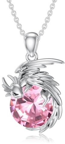 SLIACETE 925 Sterling Silber Drachen Kette für Damen Rosenquarz/Mondstein/Geburtsstein und Drachen Anhänger Kette Silber Drachen Halskette Drachen Schmuck Geschenk für Drachenliebhaberin