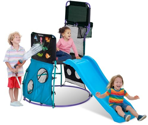 Plum 4 in 1 Toddler Slide with Basketball Hoop - Outdoor Toys for Kids, Baby Climber Playset, Playground Sets for Backyards with Ball, Water Play Wall, Sturdy, Durable, Weatherproof, Ages 18+ Months