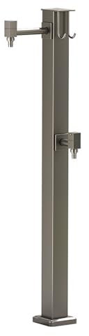 FORRTY Fontana A Colonna Da Giardino Esterno Acciaio Inox, Fontane Da Giardino Esterno, Con Pistola A Spruzzo E Gancio, Adatta Per Irrigazione Del Giardino E Lavaggio Auto(Sides)