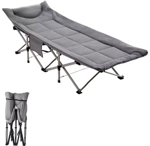 Reisebett Erwachsene Klappbar Faltbar Gästebett Bis 250 Kg Material des Stahlrohrs Campingbett Klappbar Mit Seitentaschen Und Matratze für, Indoor, Outdoor(Gray)