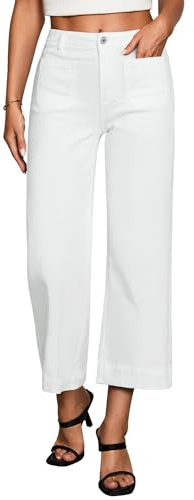 Vetinee Y2K - Vaqueros elásticos para mujer, pierna ancha, cintura alta, acampanados, crema blanco, S