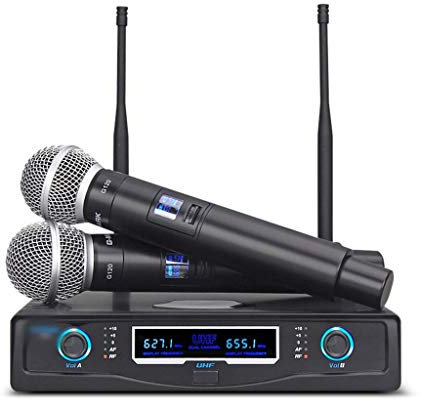 UHJKLA Wireless Microphone Professional 2 Channels Dynamic Handheld Karaoke Party KTV Stage Host Church
