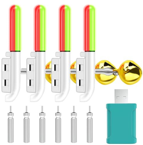 Dhqkqg Lot de 4 bâtons lumineux à craquer pour la pêche avec boucle, bâtons lumineux LED pour la pêche, avec chargeur et batterie pour la pêche de nuit en plein air