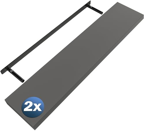 Casaria® 2X Wandregal Holz Grau Regal mit Halterung 15kg Tragkraft Hängeregal Küche Wohnzimmer Flur Wand Schweberegal Bücherregal Regalbrett Schwebend Matt 110cm