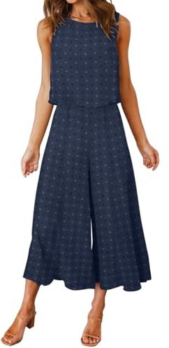 FANCYINN Dam Sommar 2 stycken Outfits Långt Grundläggande Skjorta Byxor Långa Byxor Hög Midja Träningsdräkter, Navy Point Schweiz, S