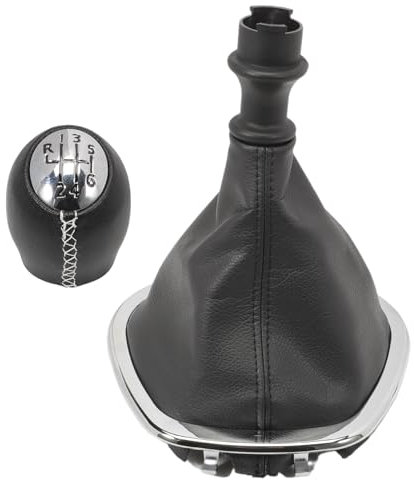 Pommeau de levier de vitesse 6 vitesses avec soufflet pour boîte de vitesses manuelle Trafic Vivaro Talento en cuir chromé avec coutures blanches