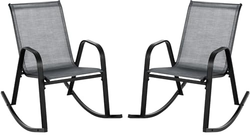 COSTWAY 2 Mecedoras para Jardin Exterior con Asiento Textilene, Balanceo Suave, 91 x 62 x 86 cm, Carga 150kg, para Terraza Patio (Gris)