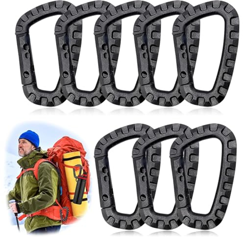DWFEYOI Karabinerhaken Plastik Molle D-Form Karabiner Plastik Schwarz Set ABS Karabiner Clip,6 Stück Karabiner Kunststoff,für Outdoor Seile Rucksäcke Angelruten Camping Wandern Angeln Rucksack