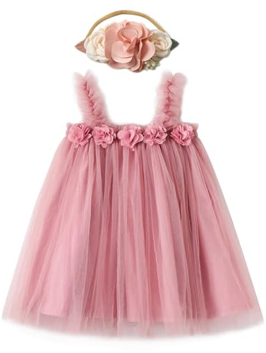 Miipat Bebés Niña Vestidos de Princesa de Tul Tutú para Niños Pequeño Vestido con Diadema de Flores para Fiesta de Cumpleaños Sesión de Fotos