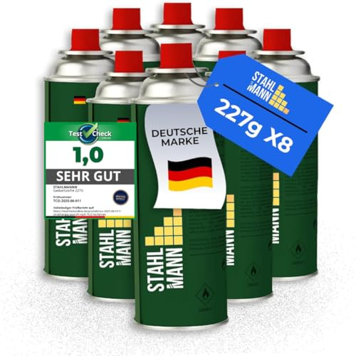 STAHLMANN® Gaskartuschen 227g [Made in EU] – Butangas Kartusche mit MSF-1a Ventil für Campingkocher, Grill, Gaskocher, Gasheizung,Unkrautbren – Gaskartuschen