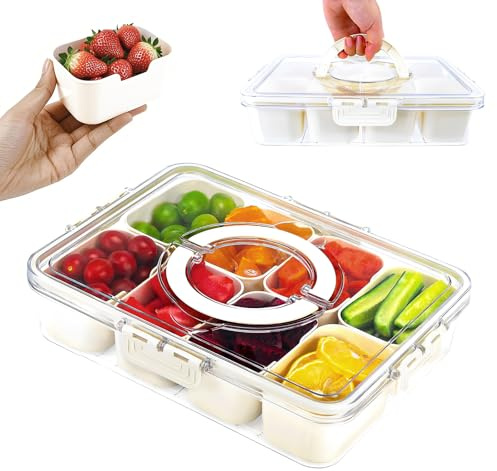 LENWISYF Snackbox Mit Fächern, Snackteller Mit Deckel 8 FäChern Geteiltes Serviertablett Snackdose Tragbar Snackboxen für Picknick Obst Keksen Dessert Gemüse Süßigkeiten Aufbewahrung