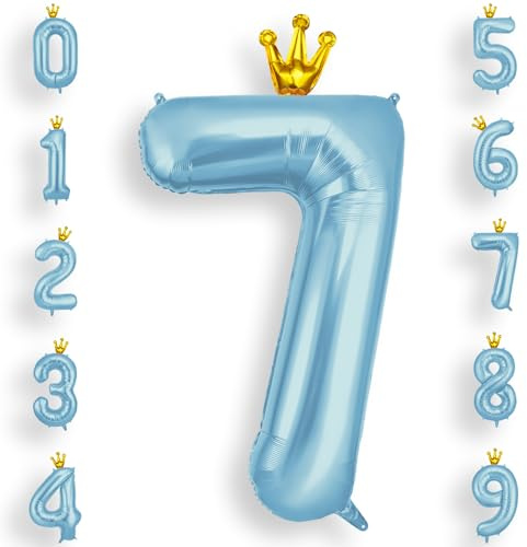 AOOSU Zahlen Luftballon Geburtstag 7 Blau, 40 Zoll Geburtstagsdeko Ballon 7, Riesige Folienballon 7 mit Krone für Mädchen Jungen Geburtstagsparty Deko, Jubiläum 7 Jahre Deko