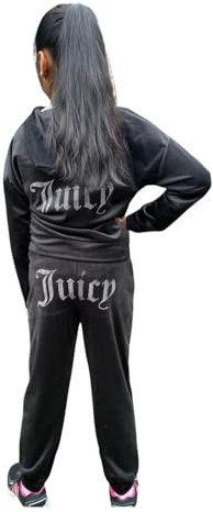 J5fashion Kids Velour Cuffed Leg Tracksuit with Studded Print, Zipped Jacket and Leggings (UK, Age, 9 Years, 10 Years, Regular, Black)