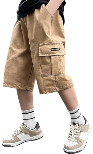 Cargo Shorts Jungen Kurze Baggy Hosen Kinder Jungen Sommer Lässige Bermuda Cargohose Elastische Taille Freizeithose Leichte Sommerhose Kinder Teenager 8-15 Jahre