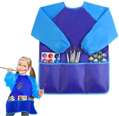1 pieza de bata de pintura para niños, delantal de pin tura para niñ os, delan tal de trabajo impermeable, de lantal de pintu ra para ni ños con mangas y 3 bolsillos