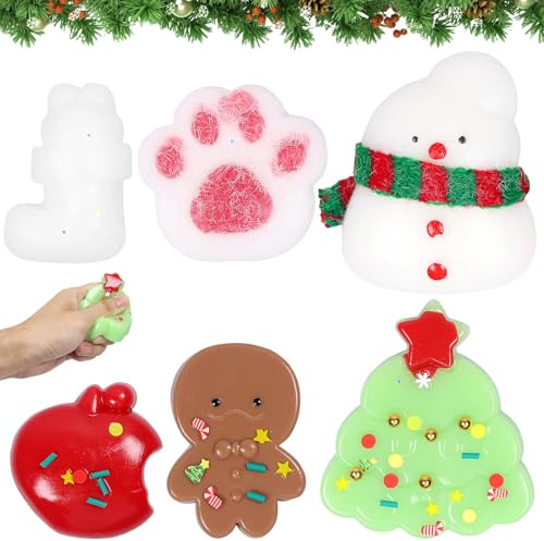 4 Stück Weihnachten Squeeze Toy, Antistress Spielzeug, Katzenpfoten Squeeze Spielzeug, Weihnachtsbäume Schneemann Katzenpfoten Squishy für Weihnachtstag Party Geschenk Mitgebsel Geschenktütenfüller