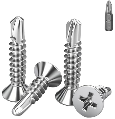 BACSHBY 60 Pièces Vis Autoperceuses Métal M3.5x13mm Inox 410,Tête Fraisée Plate Cruciforme, Autotaraudeuses avec Embouts pour Fixation Bois, Tôle et Plastique