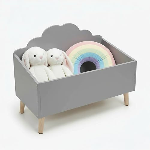 Spetebo Baúl de almacenamiento para niños, 58 x 45 cm, color gris, de madera con diseño adecuado para niños, caja de juguetes, caja de madera, para juguetes y libros