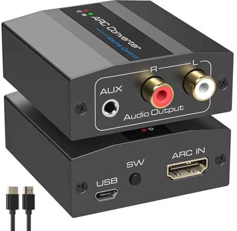 VEDINDUST Adaptateur HDMI ARC Extracteur Audio avec fonction d'extraction vers RCA stéréo L/R/3.5 mm AUX Extractor alimentation USB et câble HDMI ARC pour PS4/5, téléviseur HD et amplificateur