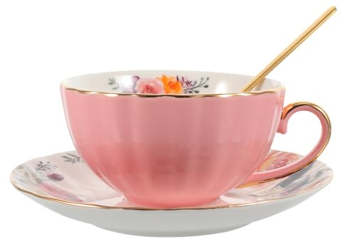 Sewroro Set Tazze da Caffè in Porcellana Fine 200ml con Piattino e Cucchiaio, Tazze Creative per Cappuccino e Latte, Adatte per Casa, Bar e Ristoranti