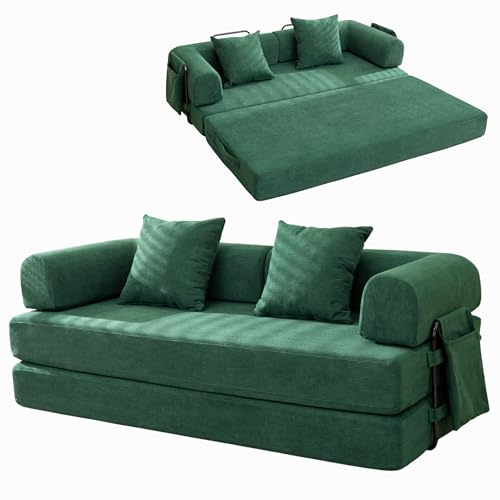 Lynna Sofa Cama 3 plazas sin Montaje – Sofa Modular autoexpandible Convertible en Cama Doble Grande, cómodo y versátil para Salones Modernos y Pisos pequeños, 200x94x70 cm (Verde)