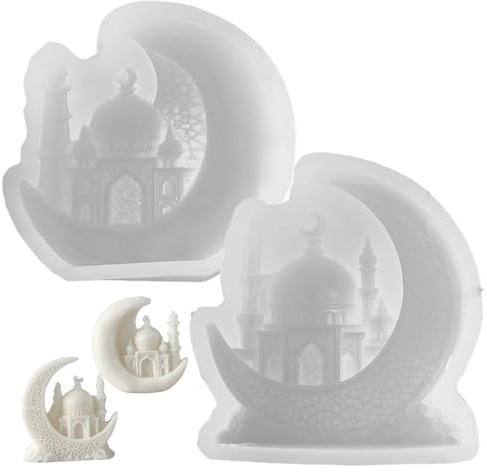 Ljus silikonform, 2 st silikonljusform, måne och stjärna återanvändbara former, Eid Mubarak epoxi gjutform för harts, betonghantverk och heminredning, formar för att göra