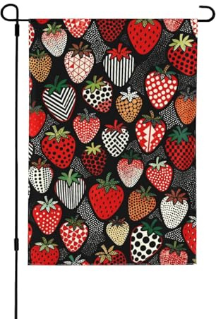 Bandera de fresa negra y roja impresa de doble cara para decoración exterior para todas las estaciones, 31 x 45 cm