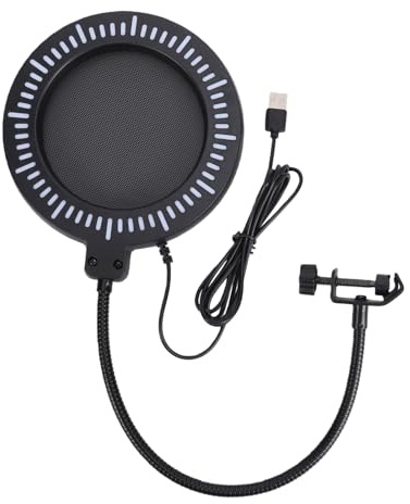 Eacam RGB-mikrofonpopfilter Studio RGB-mikrofonskydd Inspelning -vindskydd Metallnät Svanhalsringlampklämma 25-30 Mm för Streaming Av Sång och Podcast