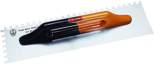 Llana dentada de dos manos, de acero, con mango de madera.