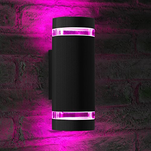 Auraglow RF Fernbedienung Farbwechsel LED Double Up & Down Außenwandleuchte - Schwarz - Twin Pack Bundle