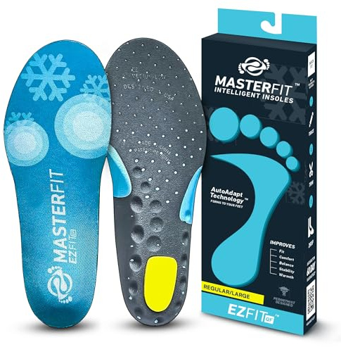 Masterfit EZFit QF Solette interne per scarponi da sci e snowboard – Inserti antidolorifici per uomo e donna – per arco plantare regolare e alto, supporto per il tallone, migliore controllo,