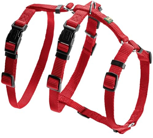 HUNTER Sicherheitsgeschirr VARIO RAPID, Panikgeschirr mit extra Bauchgurt, ausbruchssicher & verstellbar, auch als klassisches Y-Geschirr nutzbar, leichte Klickverschlüsse, Farbe: rot, Größe: M-L