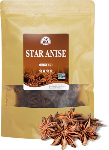 52USA Star Anise Whole 4oz, Non-GMO Verified Dried Chinese Star Anise Pods, Premium Spice for Asian Cooking, Baking & Herbal Tea