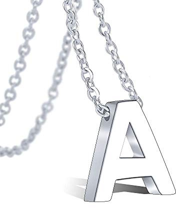 VU100 Collar Inicial A para Mujer Niñas Colgante Letra de Acero Inoxidable Plata, 45cm Cadena Cuerda